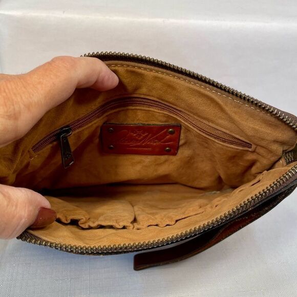 Patricia Nash Brown Leather Floral Embossed Clutch